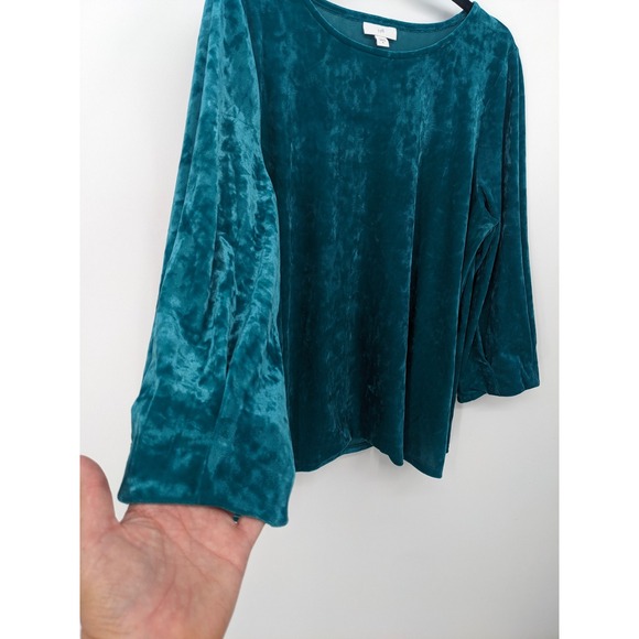 J Jill Crushed Velvet Top Womens Medium Teal Green Blouse Mature Spring Casual - Picture 2 of 9
